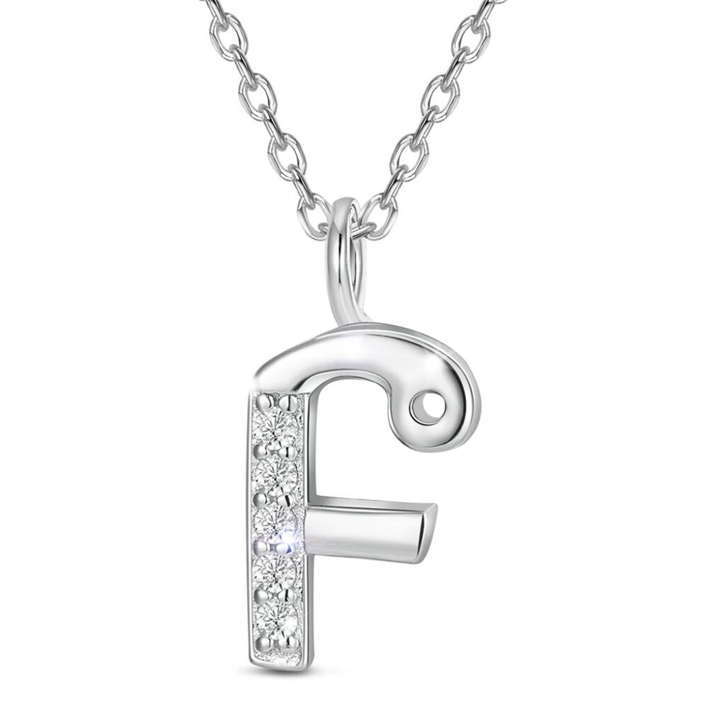 SHEGRACE 925 Sterling Silver Initial Letter F Pendant Necklace W Cubic Zirconia
